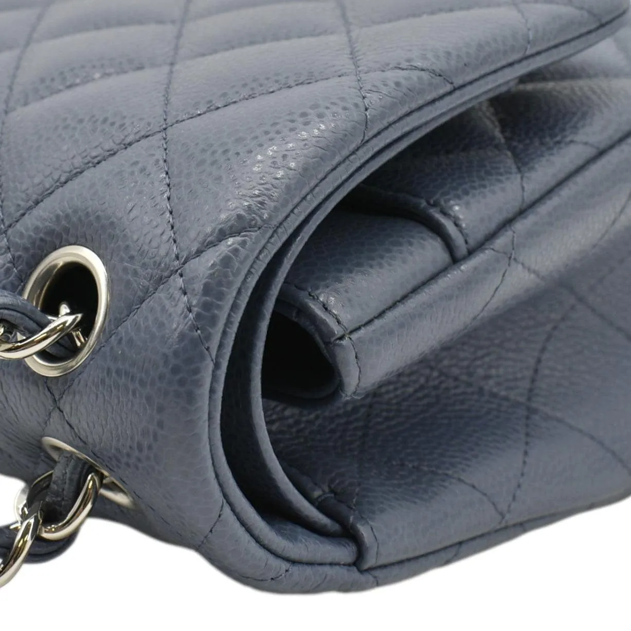 CHANEL Classic Jumbo Double Flap Quilted Caviar Leather Shoulder Bag Blue