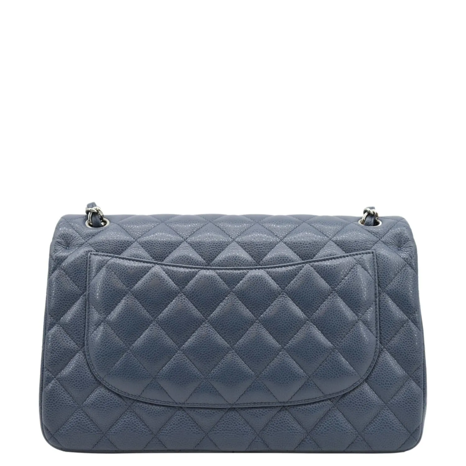 CHANEL Classic Jumbo Double Flap Quilted Caviar Leather Shoulder Bag Blue