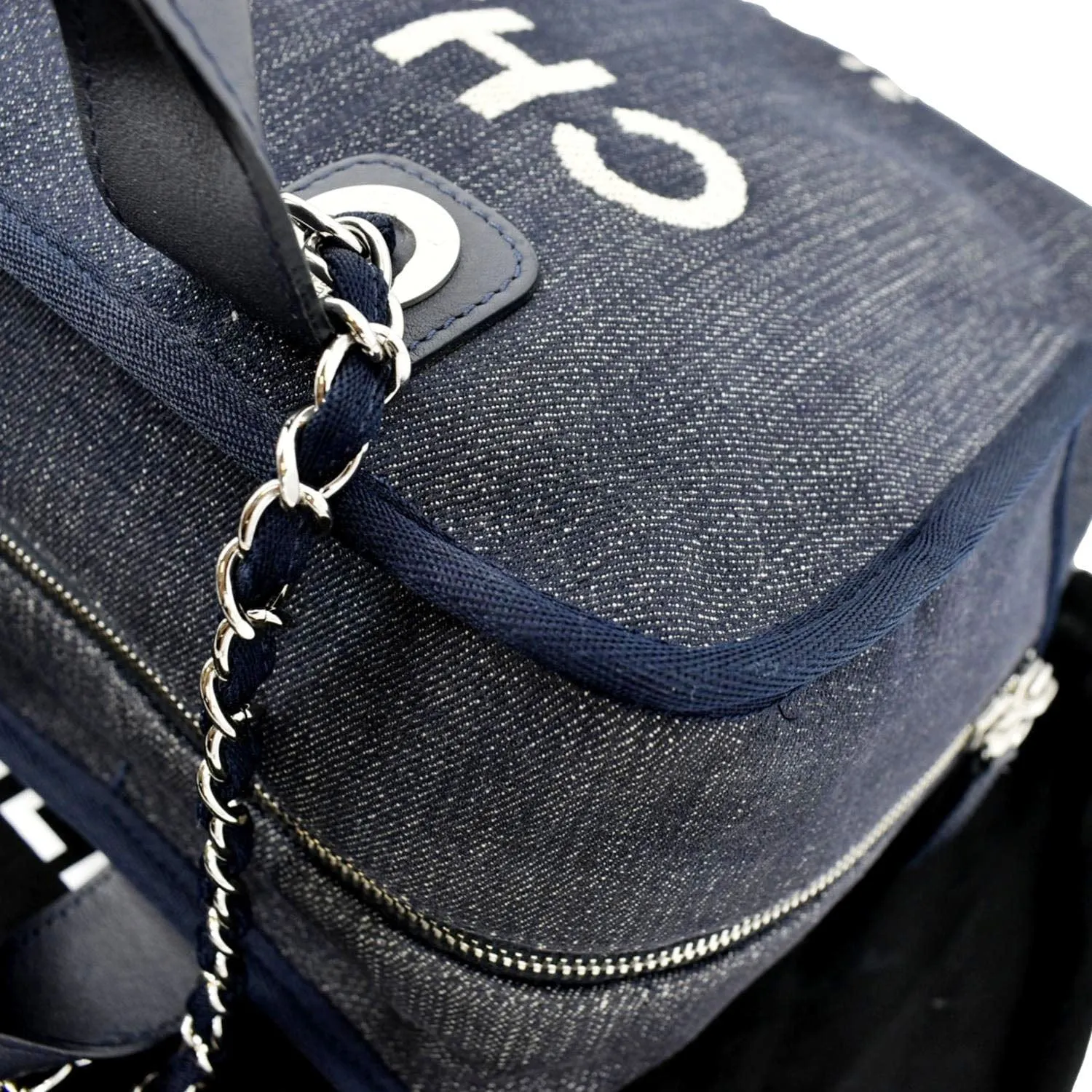 CHANEL Deauville Medium Bowling Denim Shoulder Bag Blue