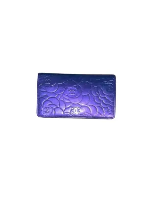 Chanel Leather Camellia Embossed Wallet purple