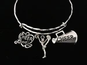 Cheerleading Adjustable Bracelet Expandable Wire Bangle Cheerleader Bracelet I Love Cheer Megaphone Trendy Gift