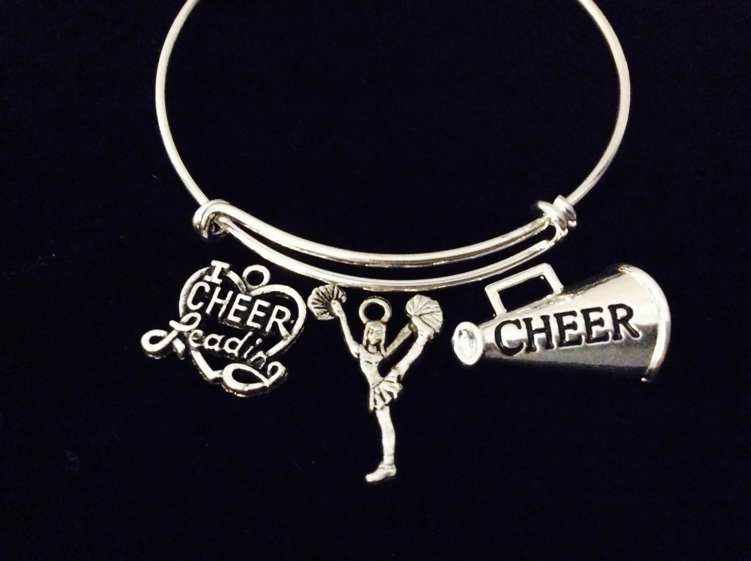 Cheerleading Adjustable Bracelet Expandable Wire Bangle Cheerleader Bracelet I Love Cheer Megaphone Trendy Gift
