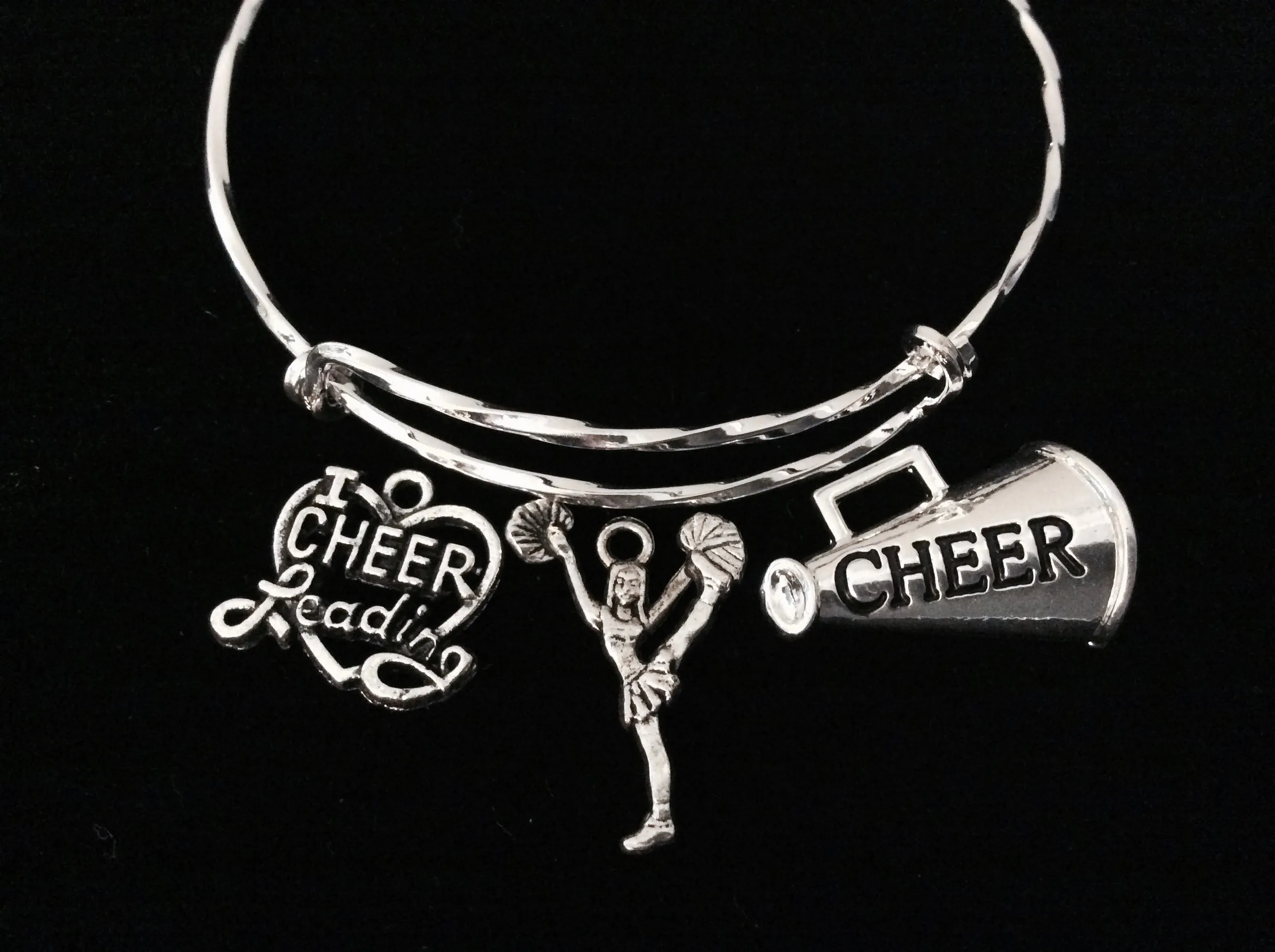 Cheerleading Adjustable Bracelet Expandable Wire Bangle Cheerleader Bracelet I Love Cheer Megaphone Trendy Gift