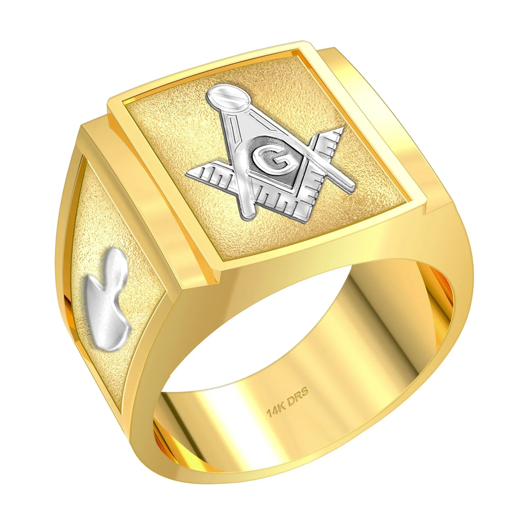Customizable Men's 10k or 14k White or Yellow Gold Masonic Solid Back Ring