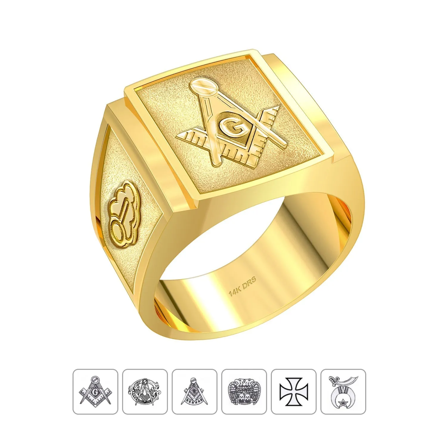 Customizable Men's 10k or 14k White or Yellow Gold Masonic Solid Back Ring