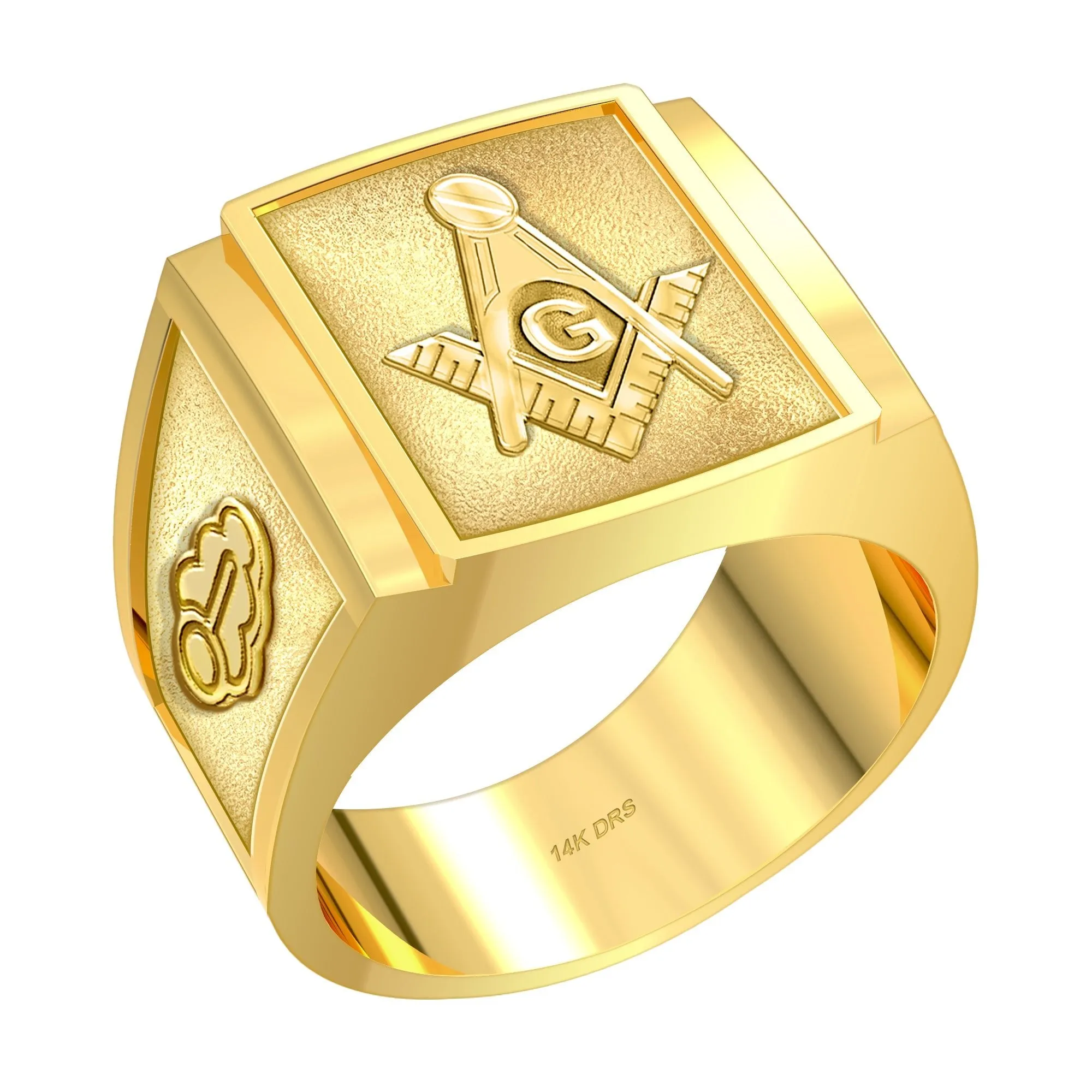 Customizable Men's 10k or 14k White or Yellow Gold Masonic Solid Back Ring