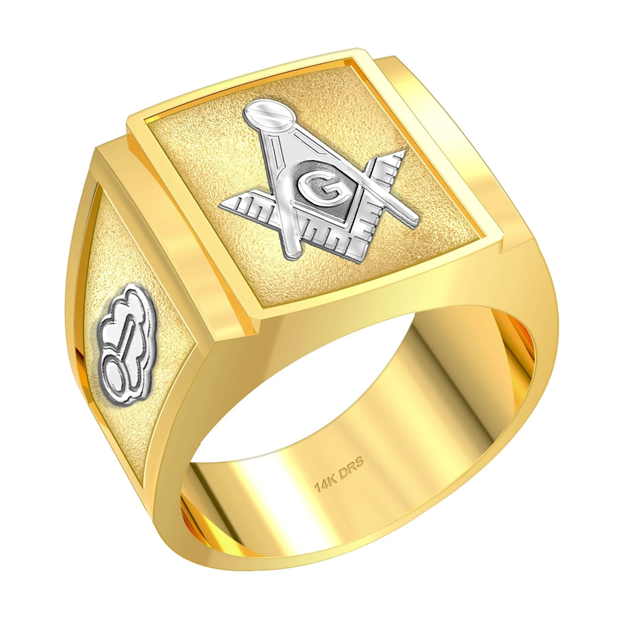 Customizable Men's 10k or 14k White or Yellow Gold Masonic Solid Back Ring