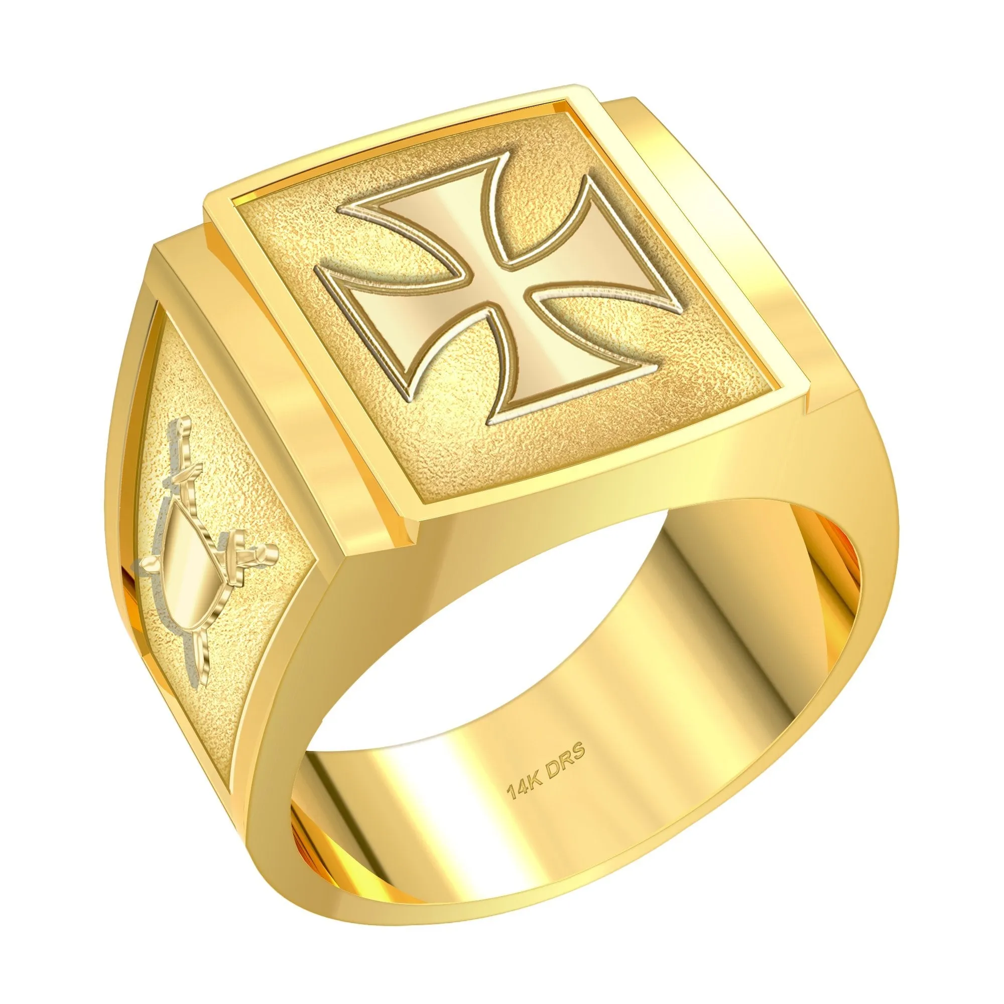 Customizable Men's 10k or 14k White or Yellow Gold Masonic Solid Back Ring