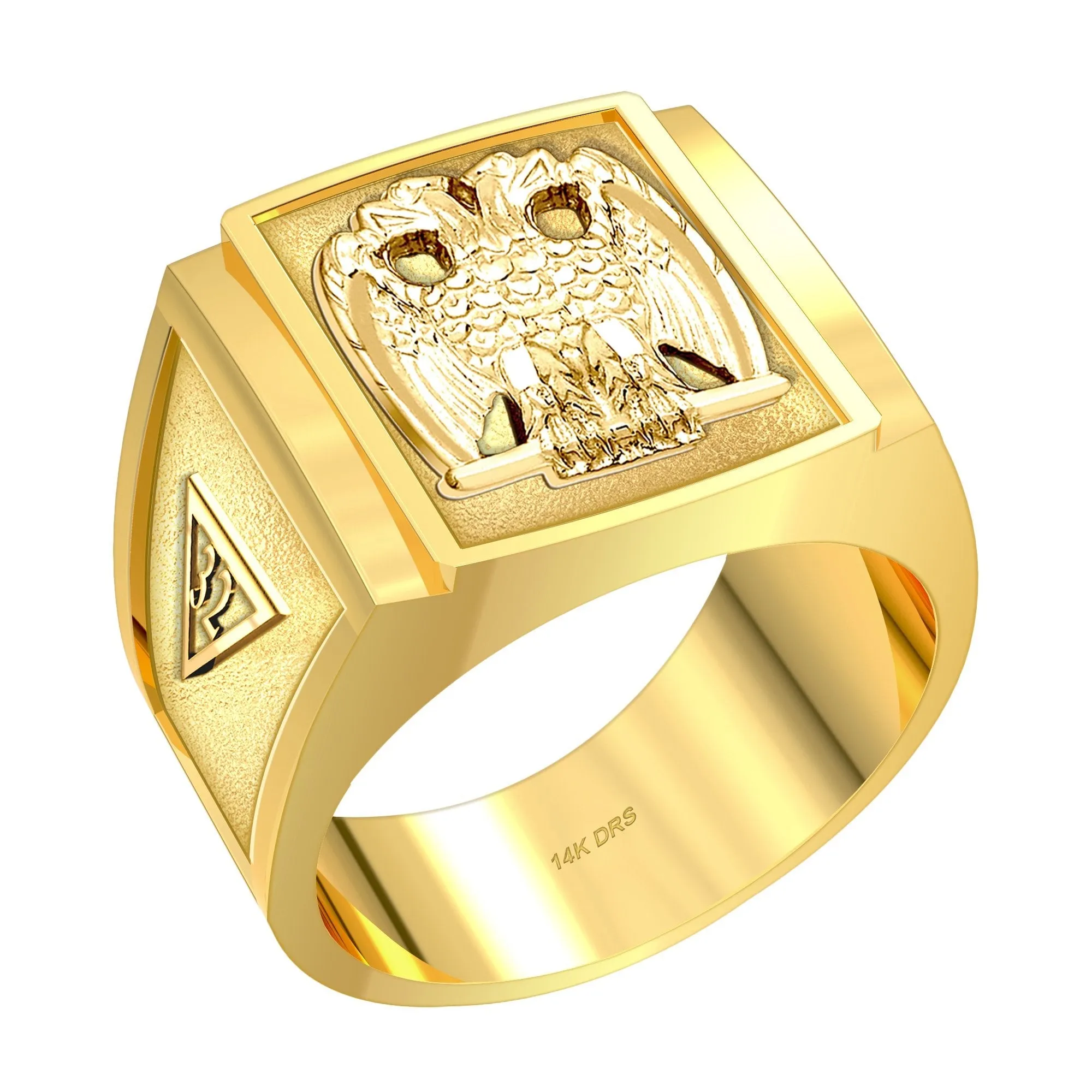 Customizable Men's 10k or 14k White or Yellow Gold Masonic Solid Back Ring