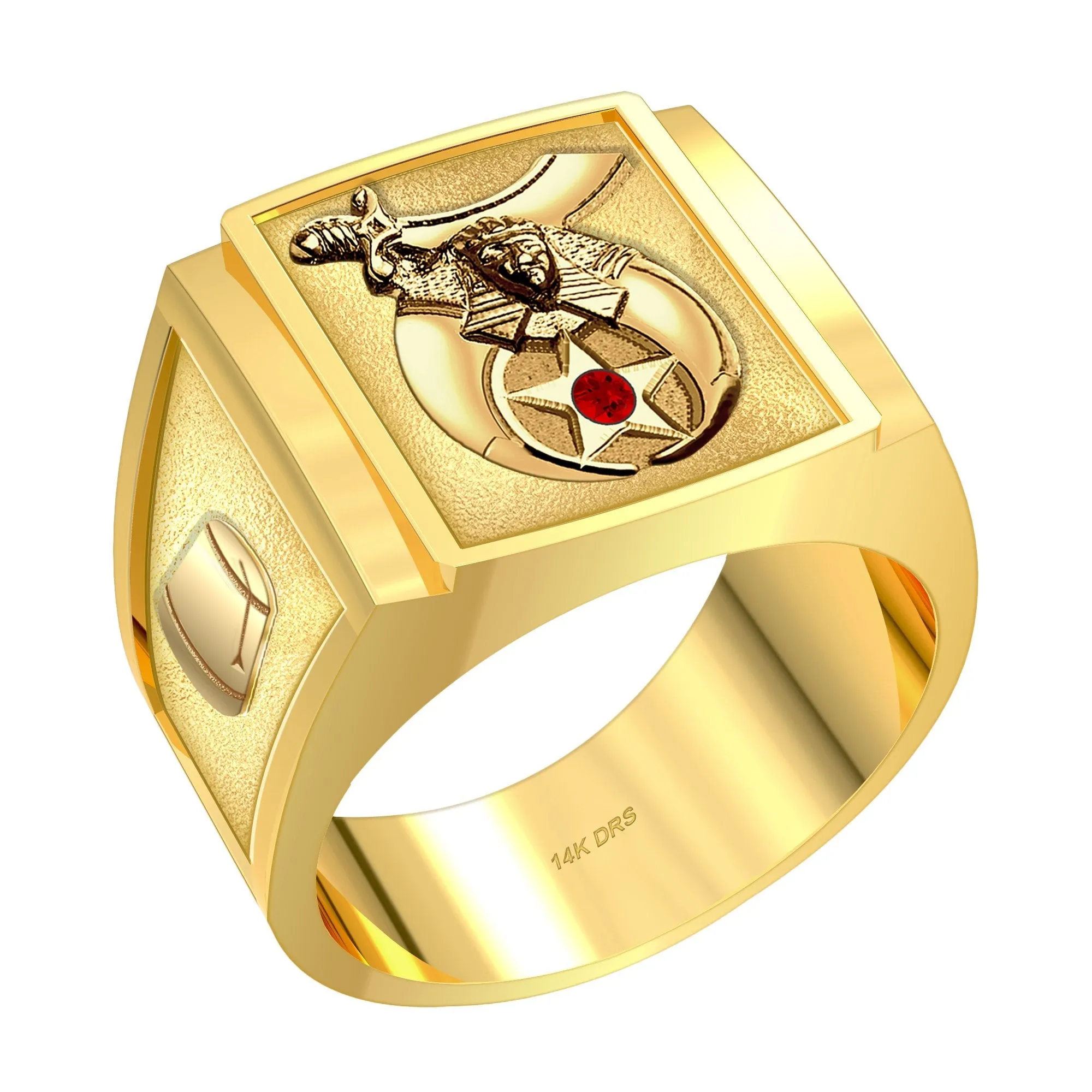Customizable Men's 10k or 14k White or Yellow Gold Masonic Solid Back Ring