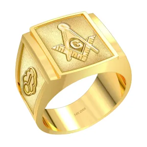 Customizable Men's 10k or 14k White or Yellow Gold Masonic Solid Back Ring