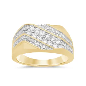 Diagonal Tablet Men's Ring with 1.00ct of Diamonds in 9ct Yellow Gold