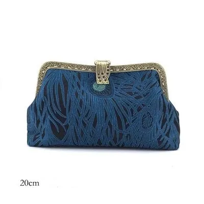 DIY Sewing Kit Set Blue Peacock tail Simulated Silk Fabric Women Bags Series