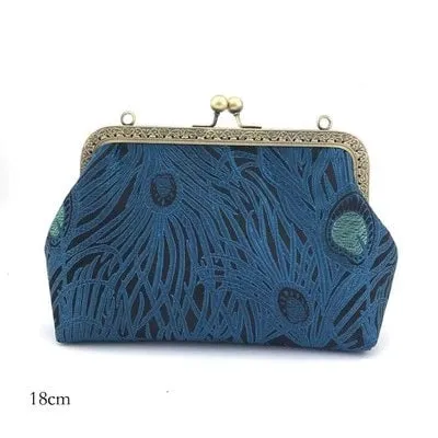 DIY Sewing Kit Set Blue Peacock tail Simulated Silk Fabric Women Bags Series
