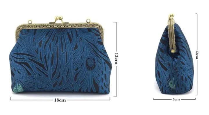 DIY Sewing Kit Set Blue Peacock tail Simulated Silk Fabric Women Bags Series