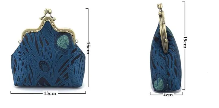 DIY Sewing Kit Set Blue Peacock tail Simulated Silk Fabric Women Bags Series