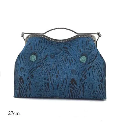 DIY Sewing Kit Set Blue Peacock tail Simulated Silk Fabric Women Bags Series