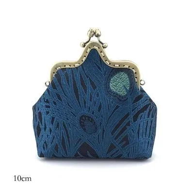 DIY Sewing Kit Set Blue Peacock tail Simulated Silk Fabric Women Bags Series