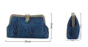 DIY Sewing Kit Set Blue Peacock tail Simulated Silk Fabric Women Bags Series