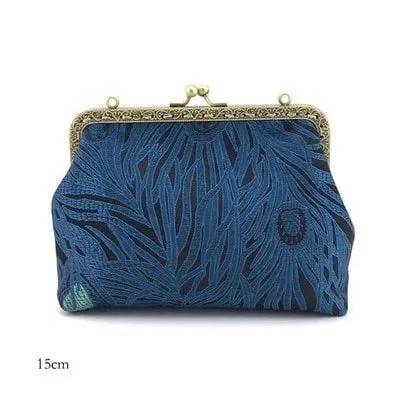 DIY Sewing Kit Set Blue Peacock tail Simulated Silk Fabric Women Bags Series