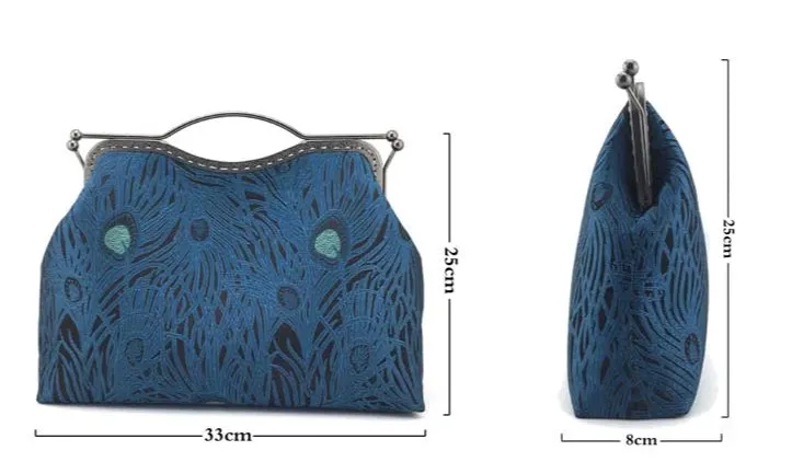 DIY Sewing Kit Set Blue Peacock tail Simulated Silk Fabric Women Bags Series