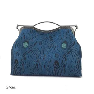DIY Sewing Kit Set Blue Peacock tail Simulated Silk Fabric Women Bags Series