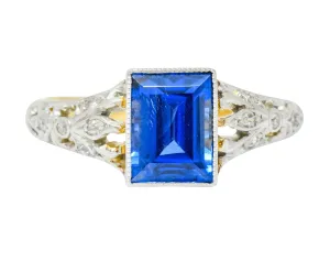 Edwardian 1.42 CTW No Heat Ceylon Sapphire Diamond Platinum-Topped Gold Ring AGL