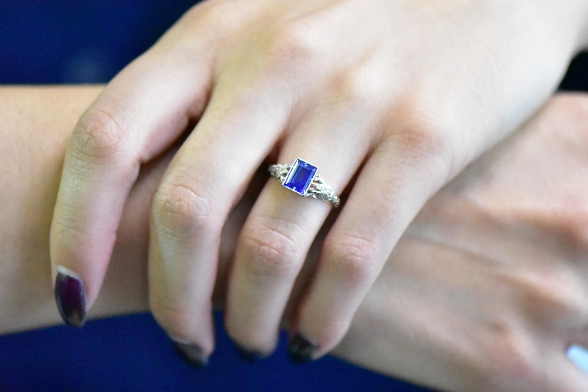 Edwardian 1.42 CTW No Heat Ceylon Sapphire Diamond Platinum-Topped Gold Ring AGL