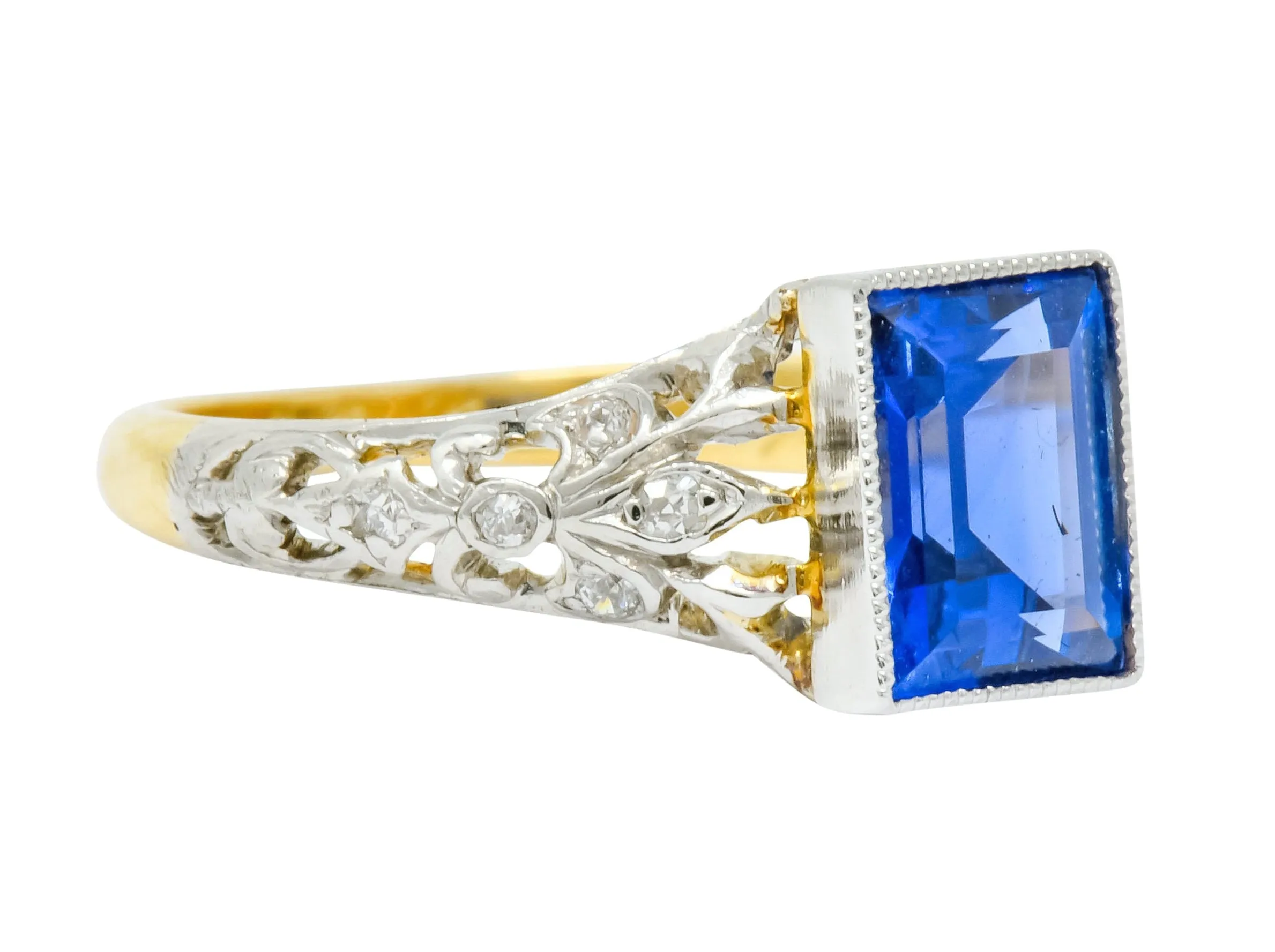 Edwardian 1.42 CTW No Heat Ceylon Sapphire Diamond Platinum-Topped Gold Ring AGL