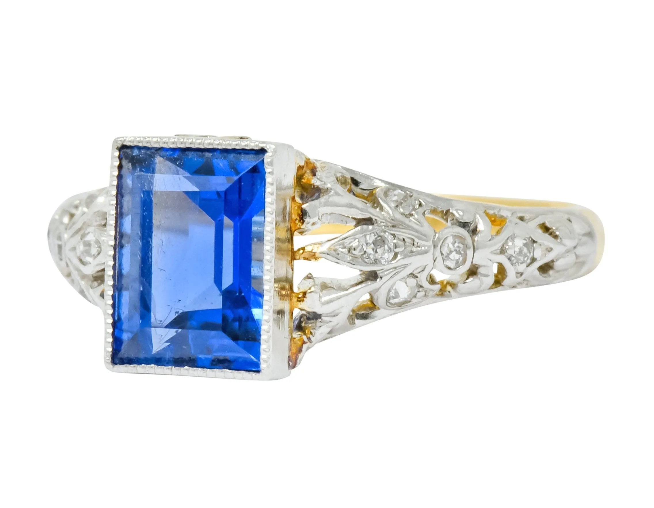 Edwardian 1.42 CTW No Heat Ceylon Sapphire Diamond Platinum-Topped Gold Ring AGL