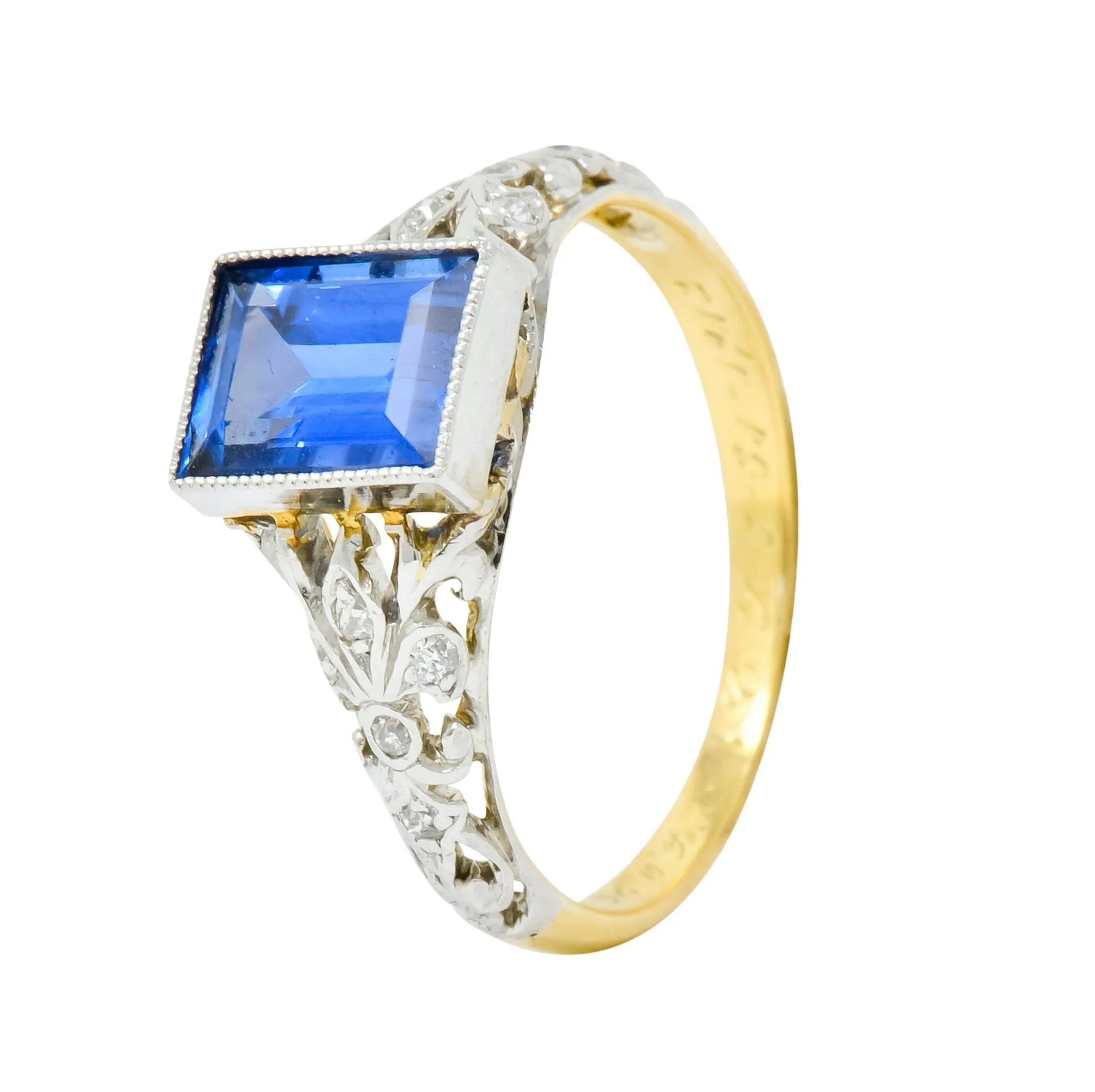 Edwardian 1.42 CTW No Heat Ceylon Sapphire Diamond Platinum-Topped Gold Ring AGL