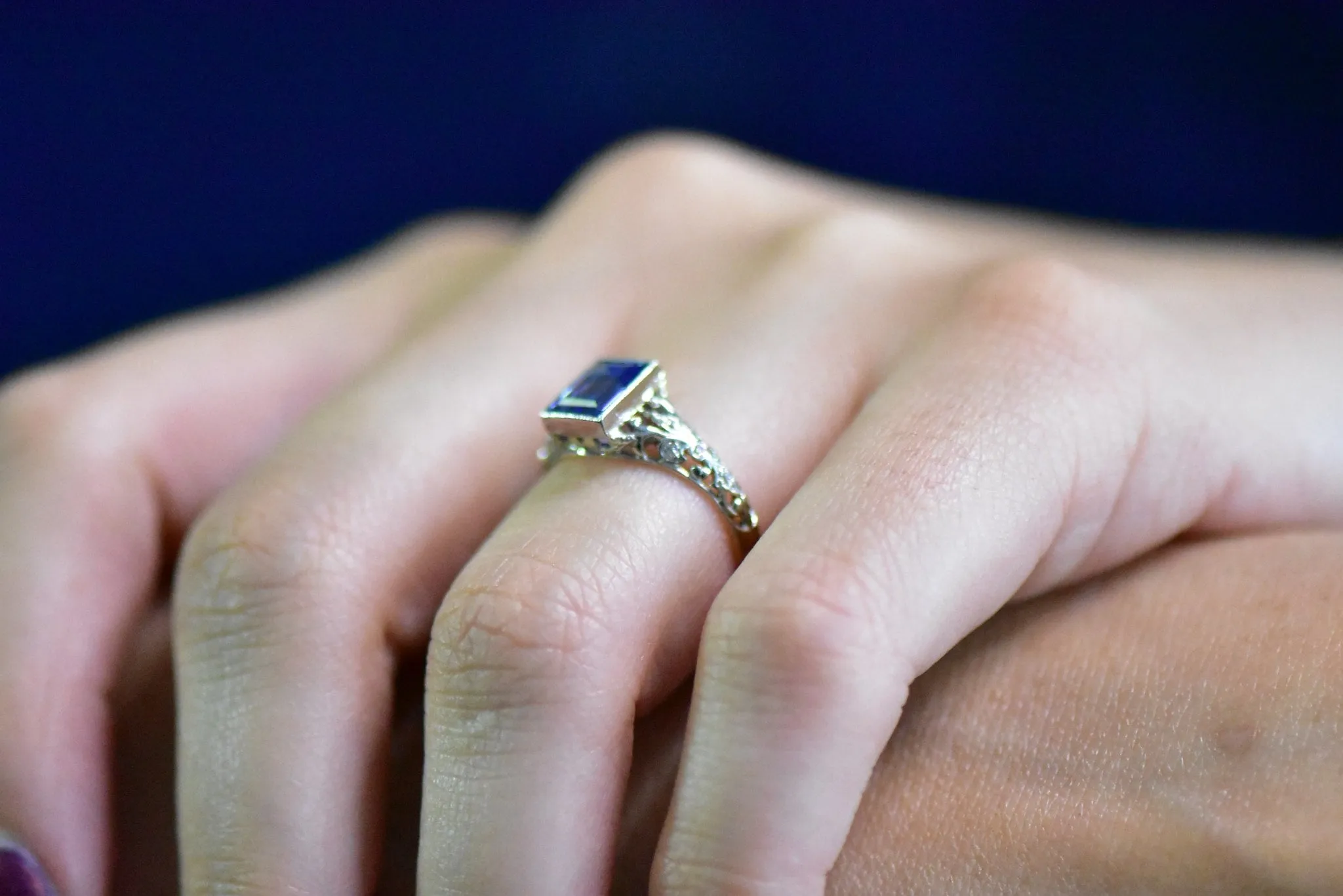 Edwardian 1.42 CTW No Heat Ceylon Sapphire Diamond Platinum-Topped Gold Ring AGL