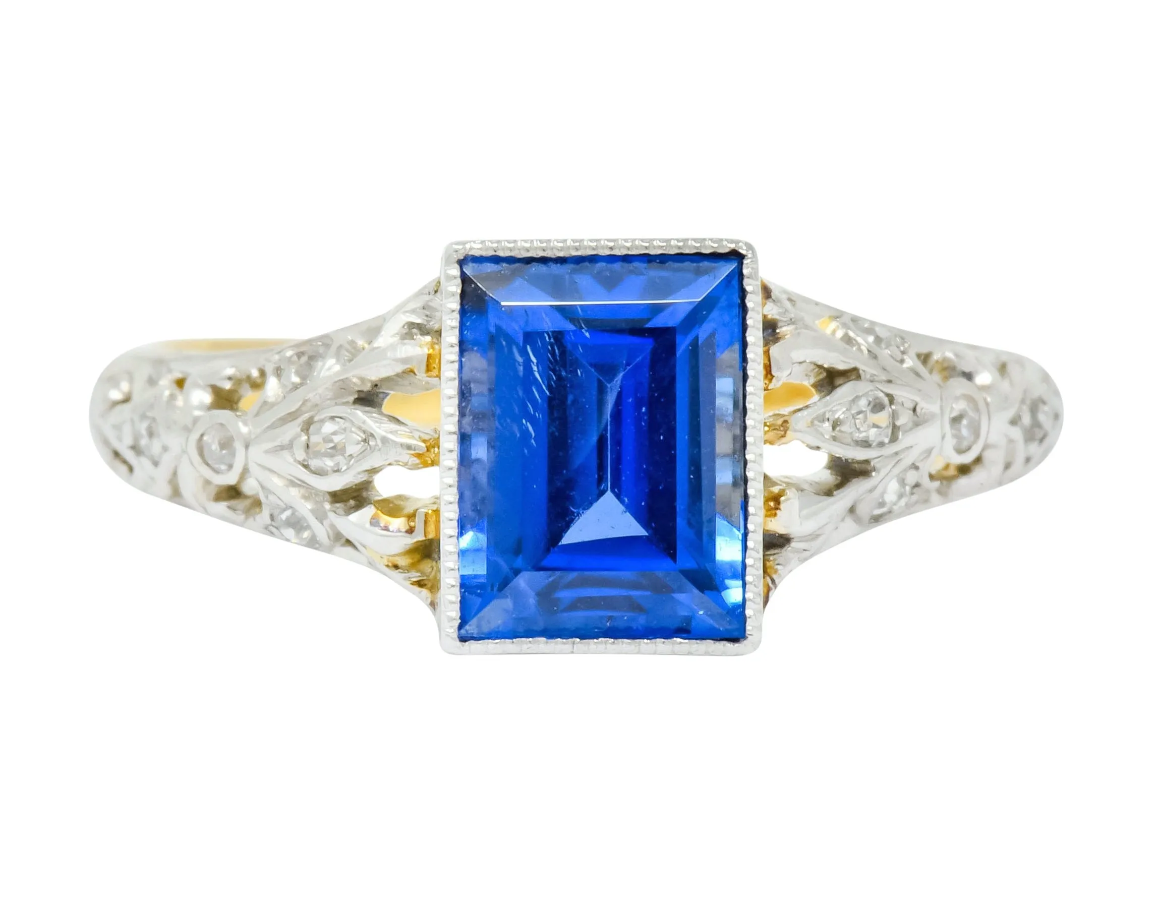 Edwardian 1.42 CTW No Heat Ceylon Sapphire Diamond Platinum-Topped Gold Ring AGL
