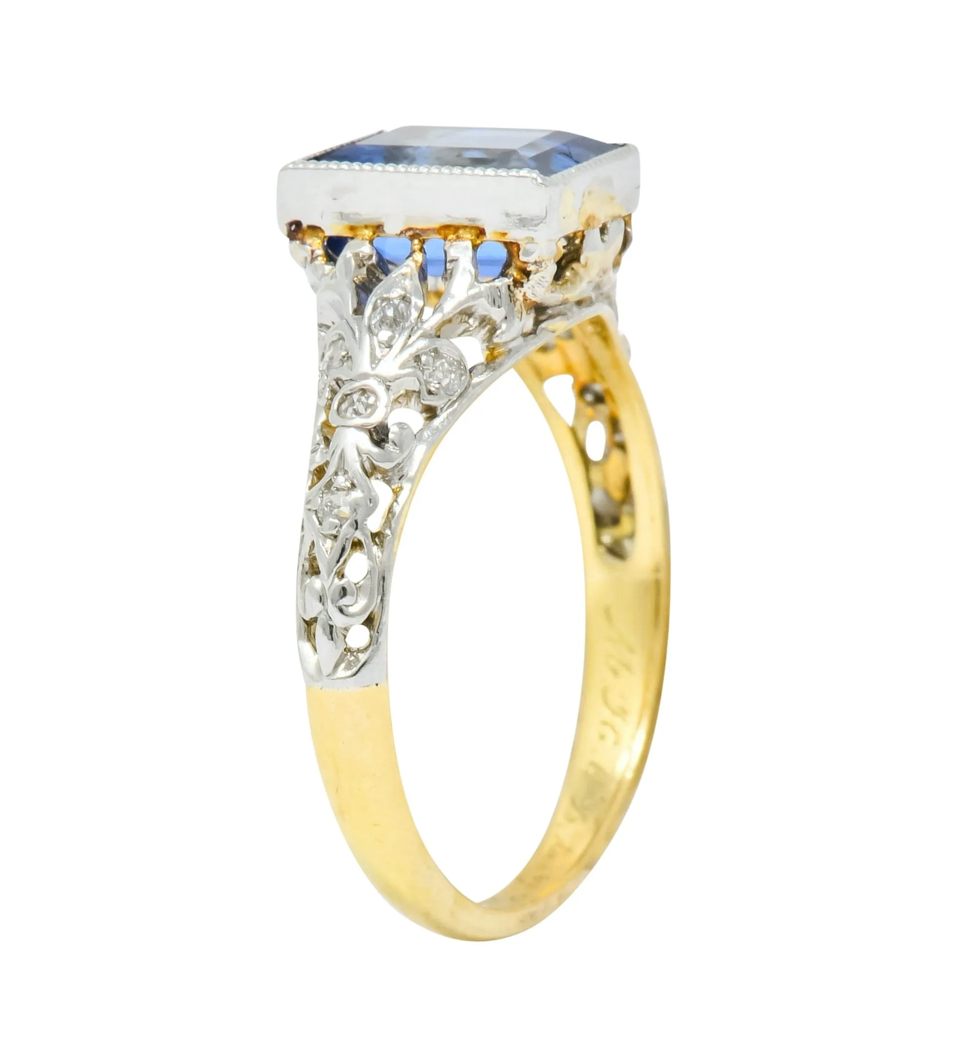 Edwardian 1.42 CTW No Heat Ceylon Sapphire Diamond Platinum-Topped Gold Ring AGL