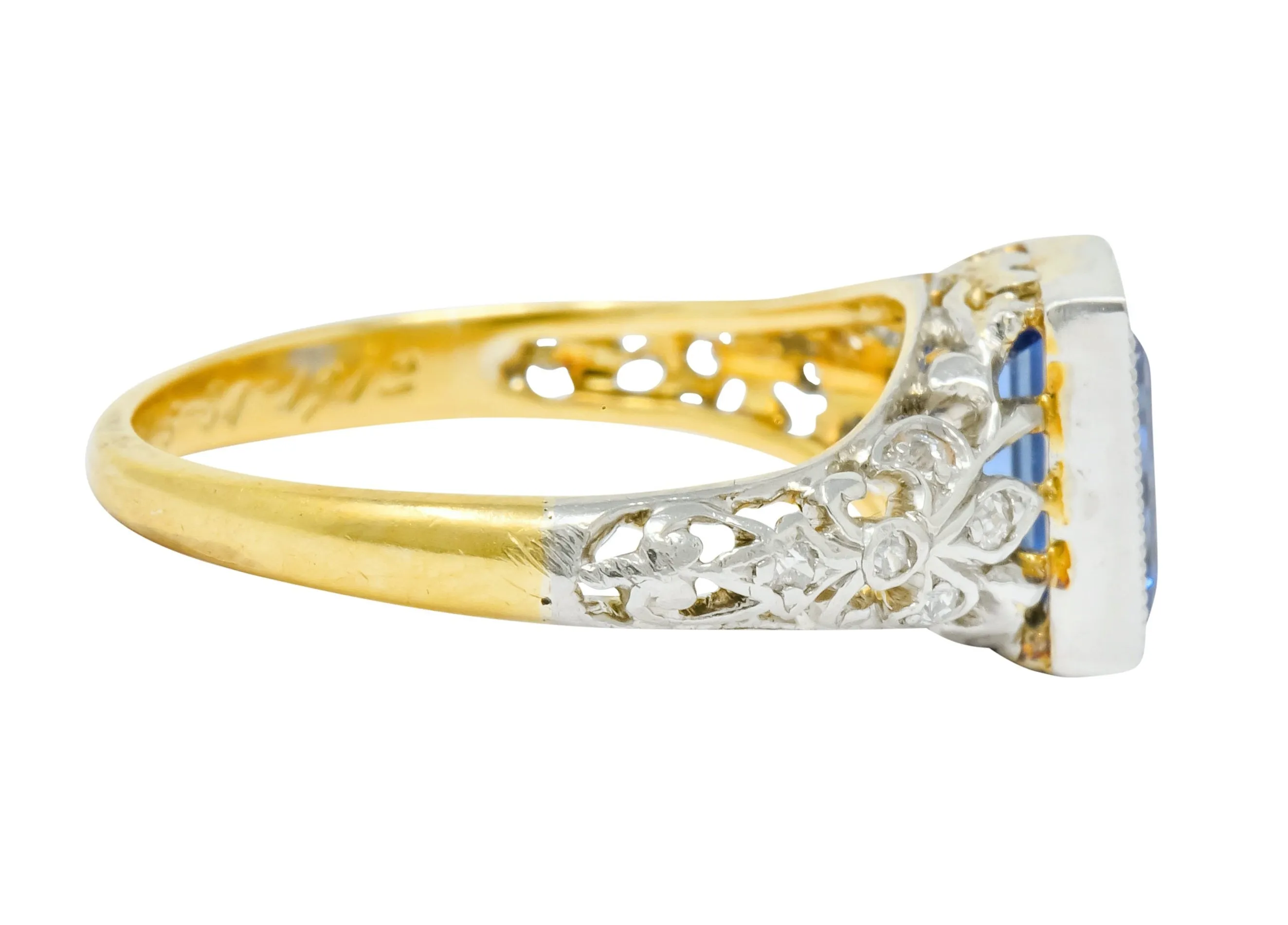 Edwardian 1.42 CTW No Heat Ceylon Sapphire Diamond Platinum-Topped Gold Ring AGL