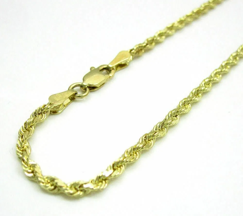 Elegant 8" 1.5mm Solid Diamond Cut Rope Chain Bracelet in 14K Yellow Gold