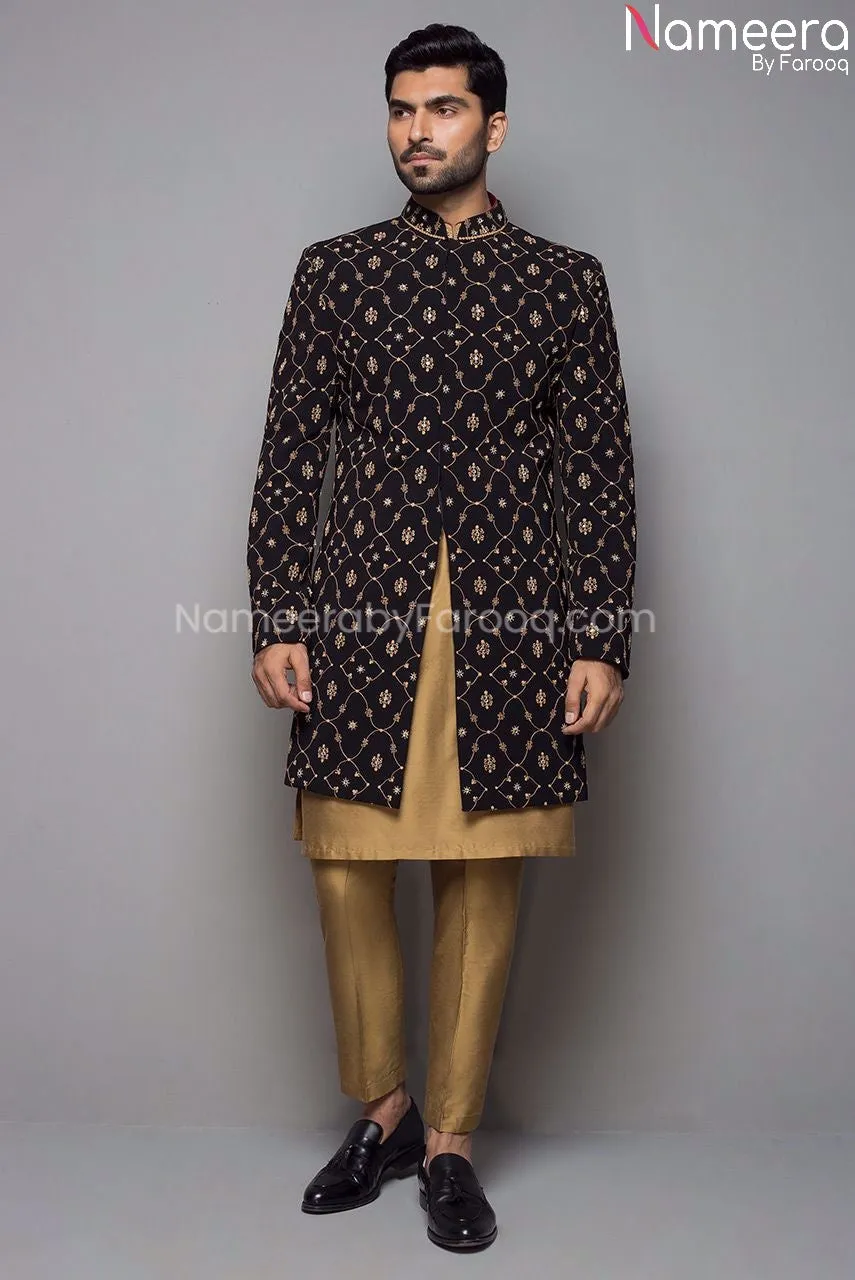 Elegant Black and Gold Sherwani for Men's Online #GR60