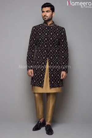 Elegant Black and Gold Sherwani for Men's Online #GR60
