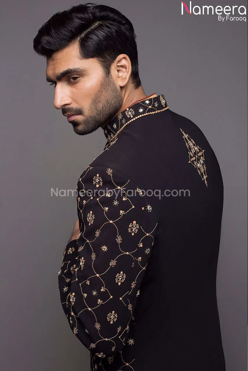 Elegant Black and Gold Sherwani for Men's Online #GR60
