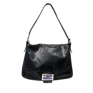 Fendi Black Leather Logo Baguette Bag
