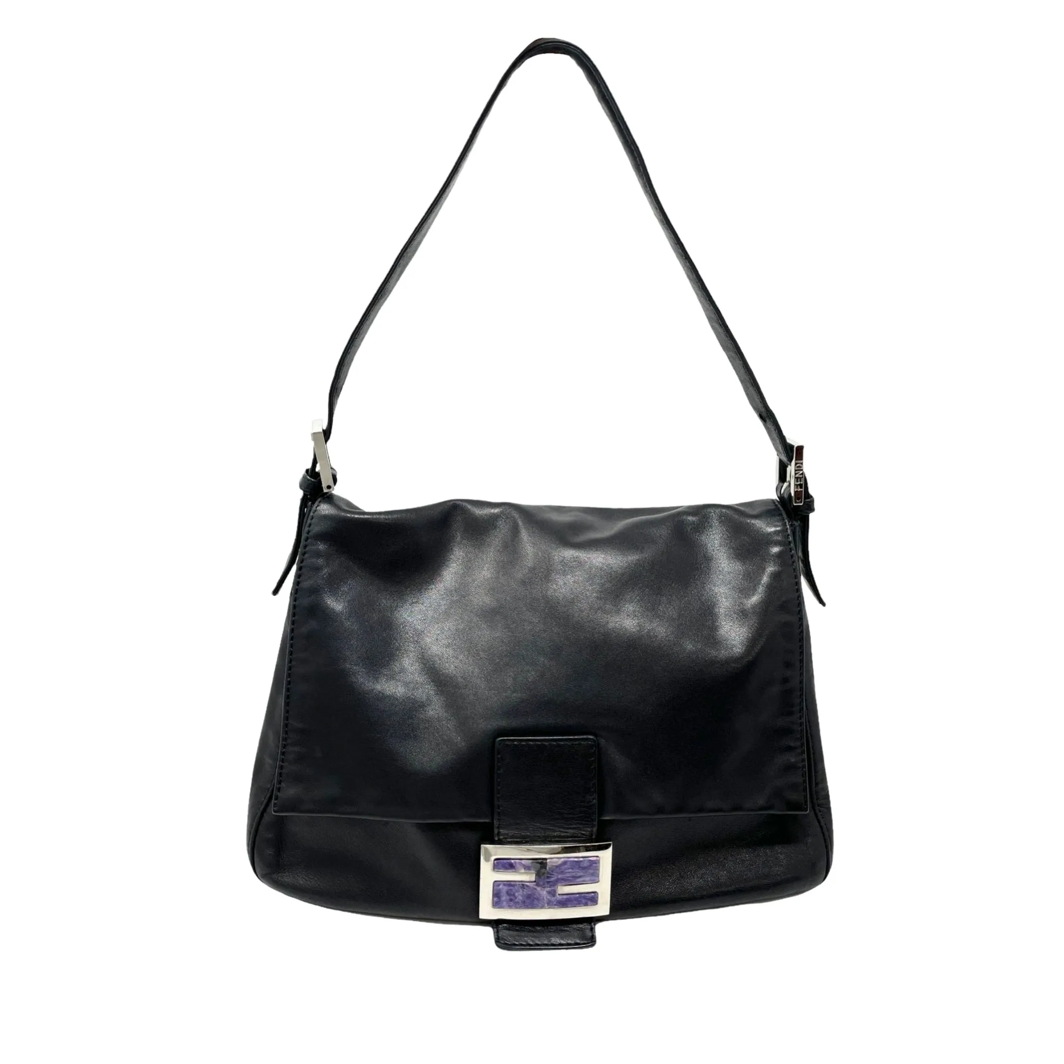 Fendi Black Leather Logo Baguette Bag