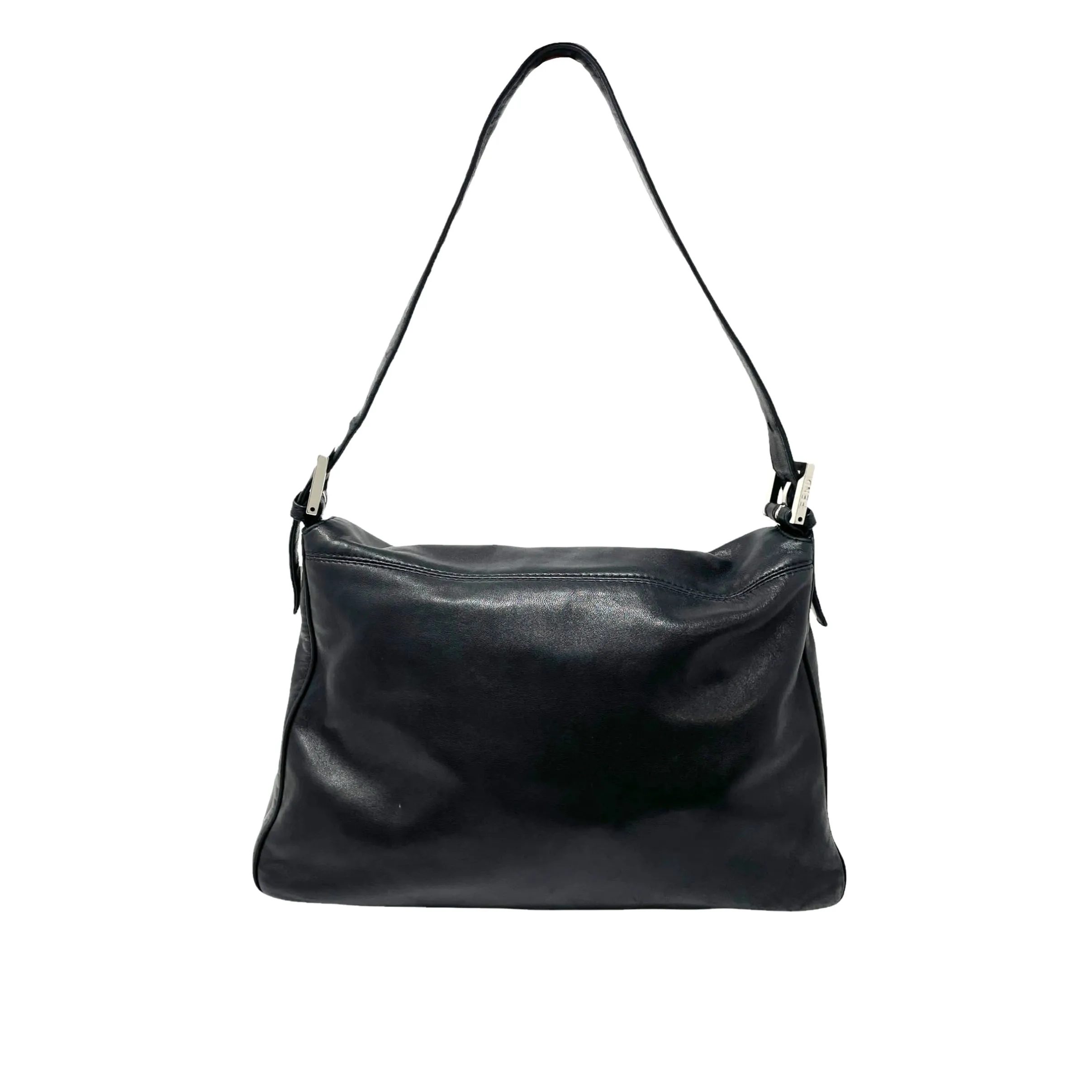 Fendi Black Leather Logo Baguette Bag