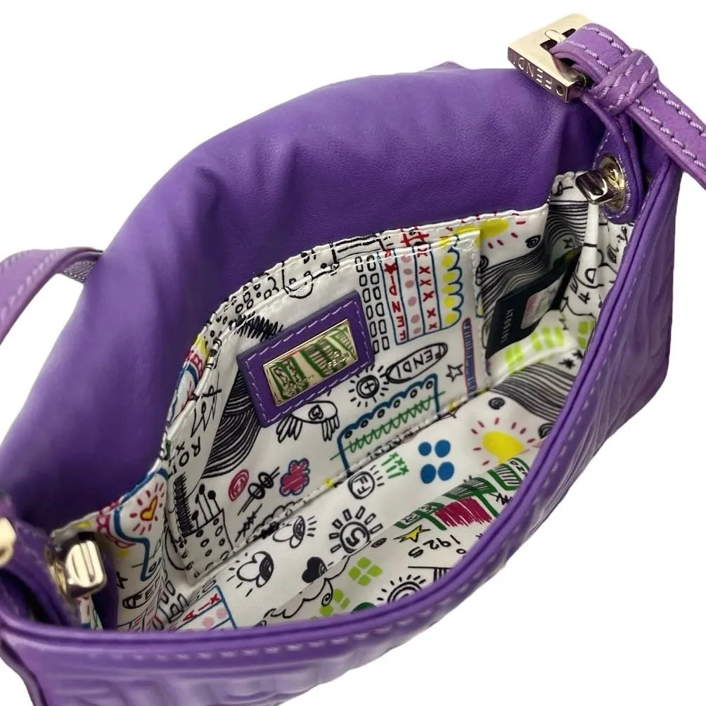 Fendi Purple Embossed Logo Mini Baguette Bag