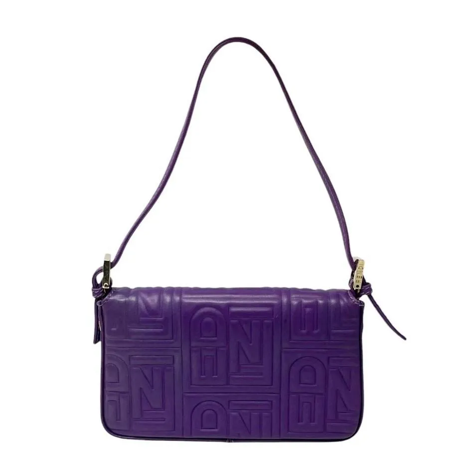 Fendi Purple Embossed Logo Mini Baguette Bag
