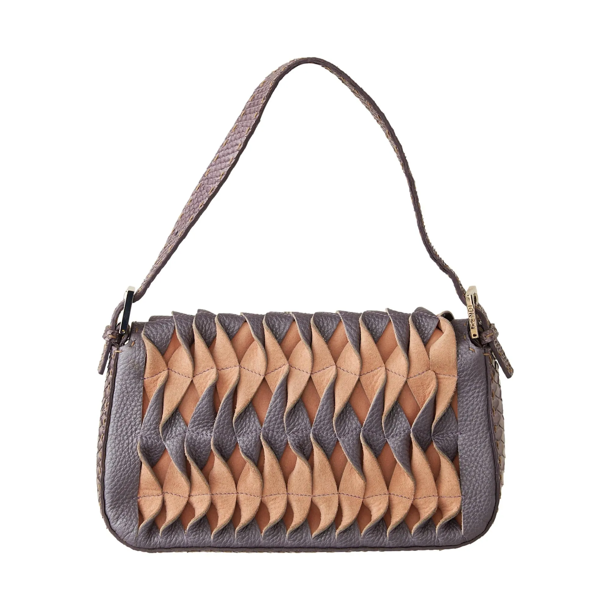 Fendi Purple Snakeskin Cutout Baguette