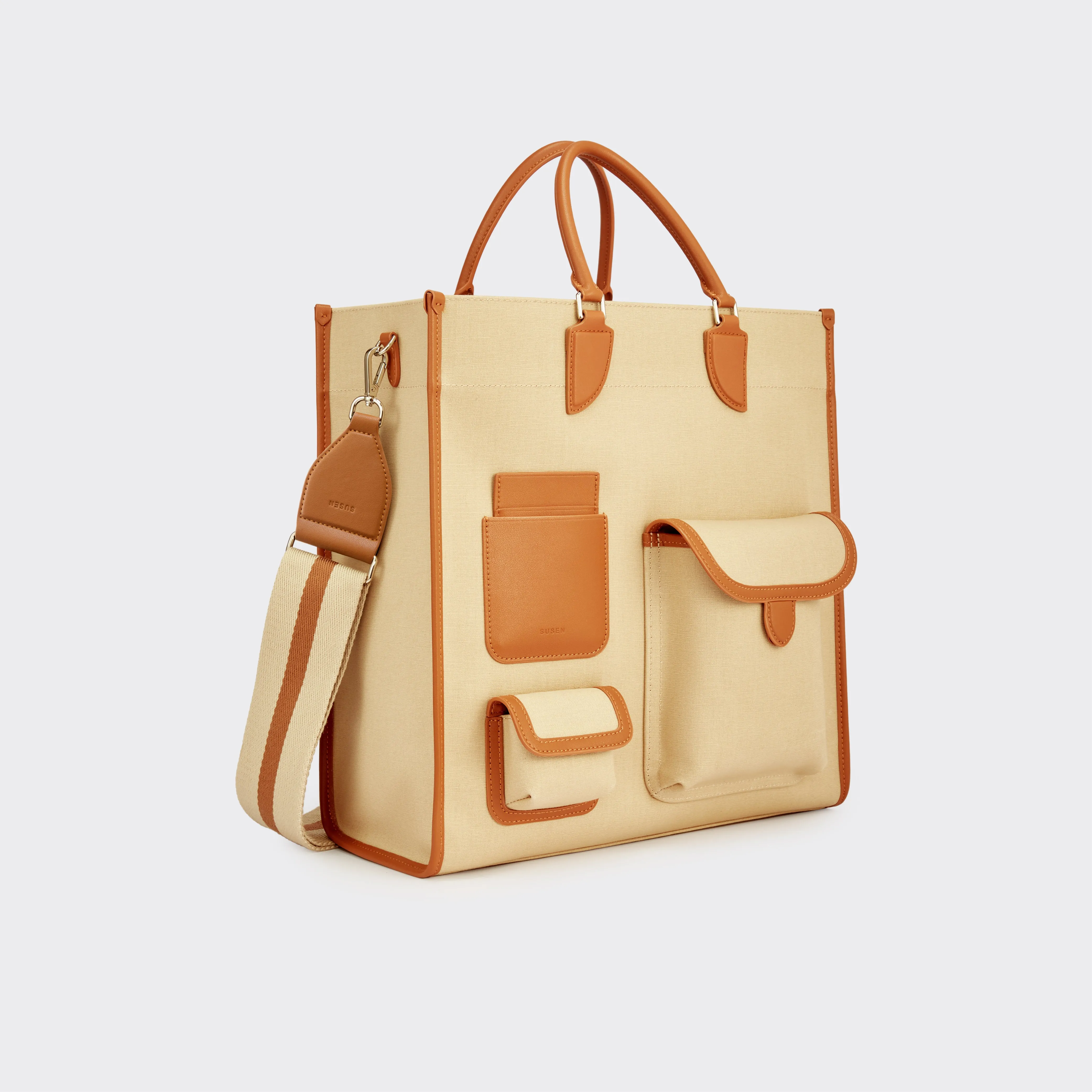 Gabriel Large Vertical Canvas Tote Bag  - Khaki