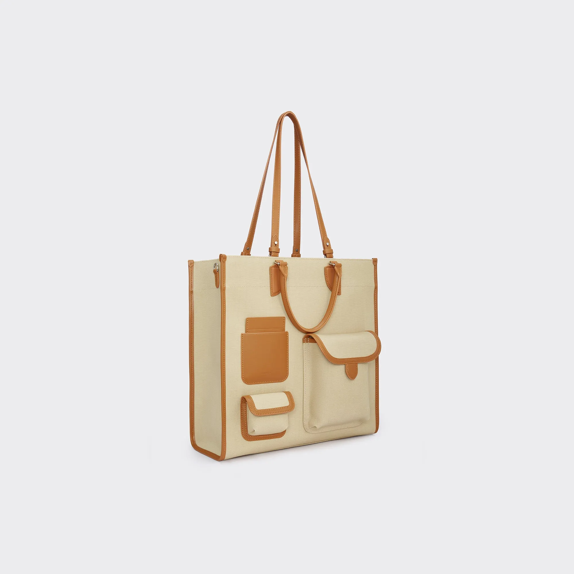 Gabriel Large Vertical Canvas Tote Bag  - Khaki