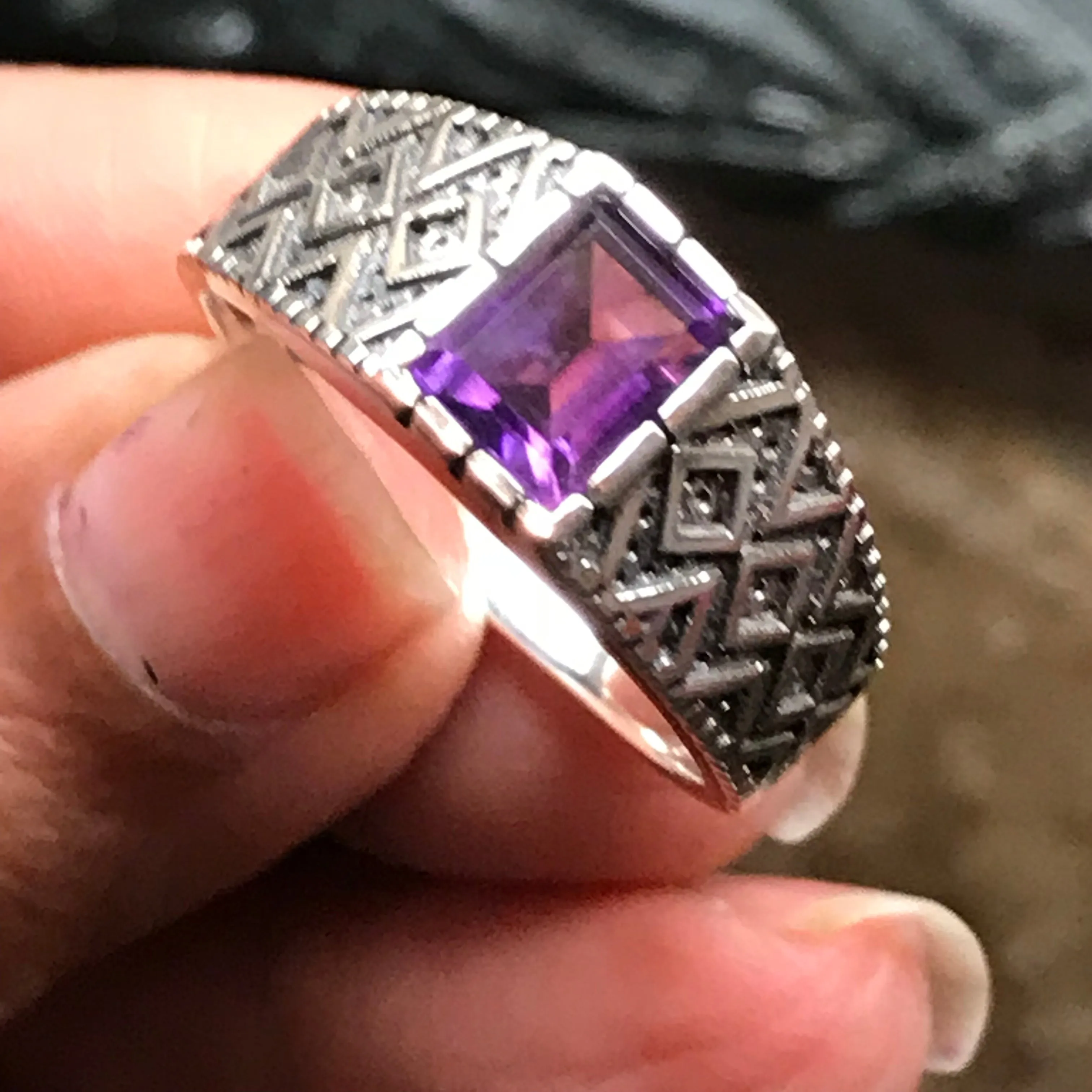 Genuine 2ct Purple Amethyst 925 Solid Sterling Silver Men's Ring Size 7, 8, 9, 10, 11, 12, 13