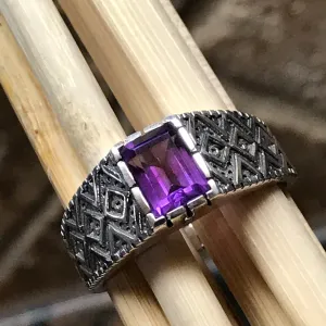 Genuine 2ct Purple Amethyst 925 Solid Sterling Silver Men's Ring Size 7, 8, 9, 10, 11, 12, 13