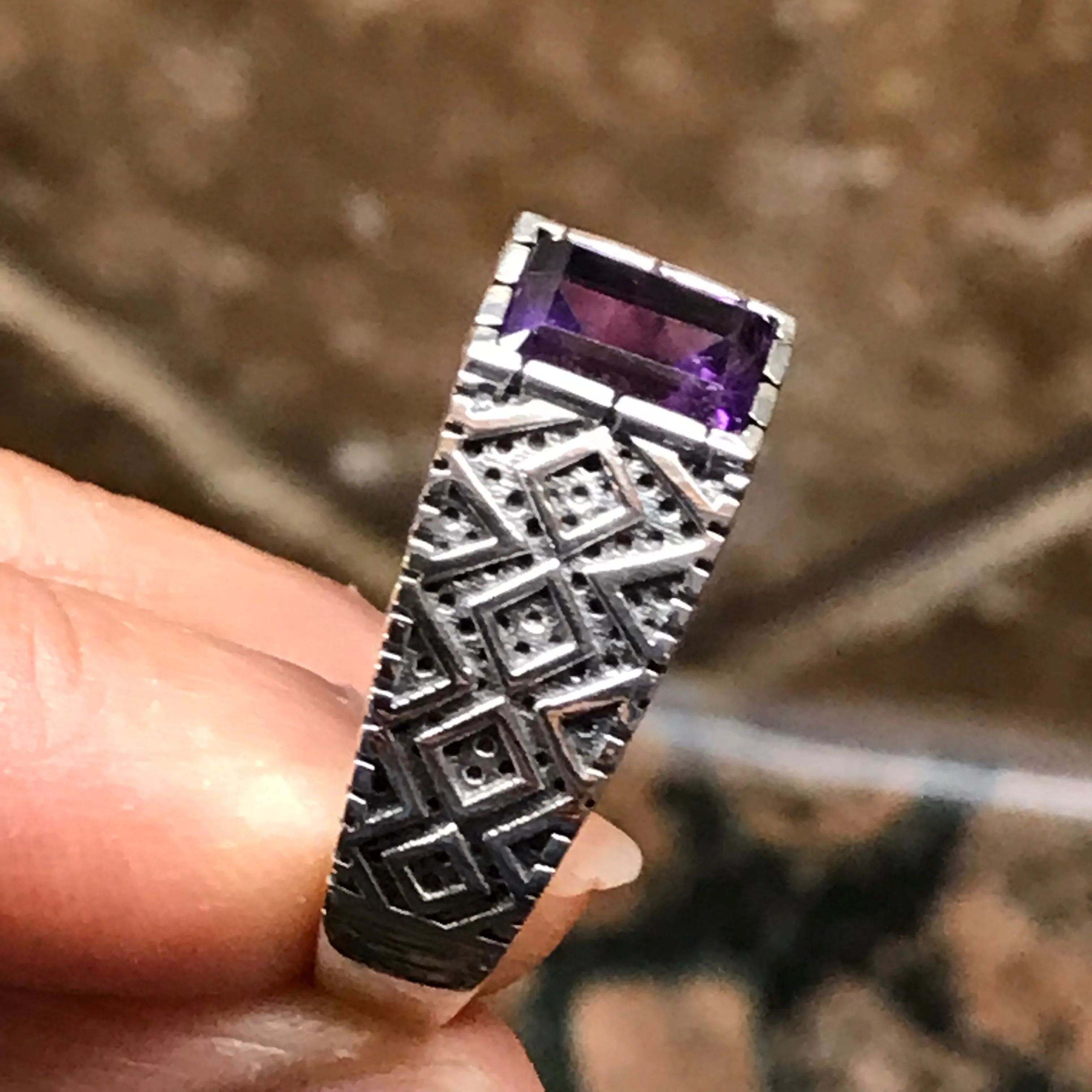 Genuine 2ct Purple Amethyst 925 Solid Sterling Silver Men's Ring Size 7, 8, 9, 10, 11, 12, 13